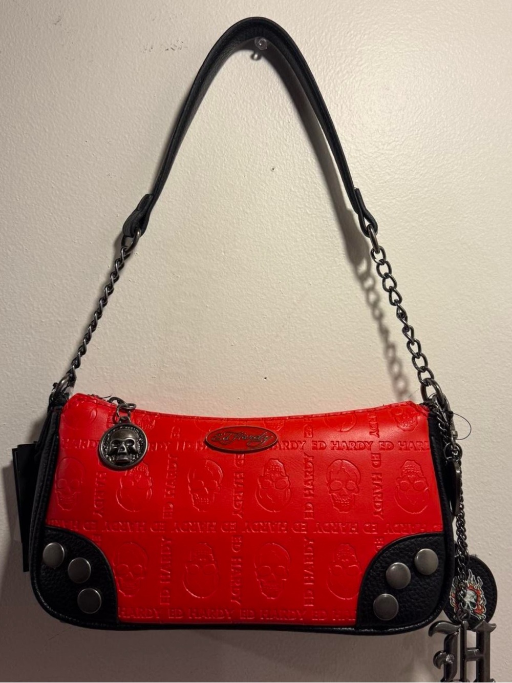 Ed Hardy shoulder crossbody Red/Black with gothic charms